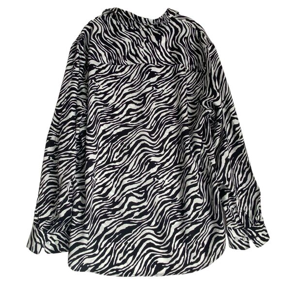 H&M Women's Tunic Shirt XL Zebra Button Up Long Sleeve Lyocell Boho Relaxed - Picture 2 of 5